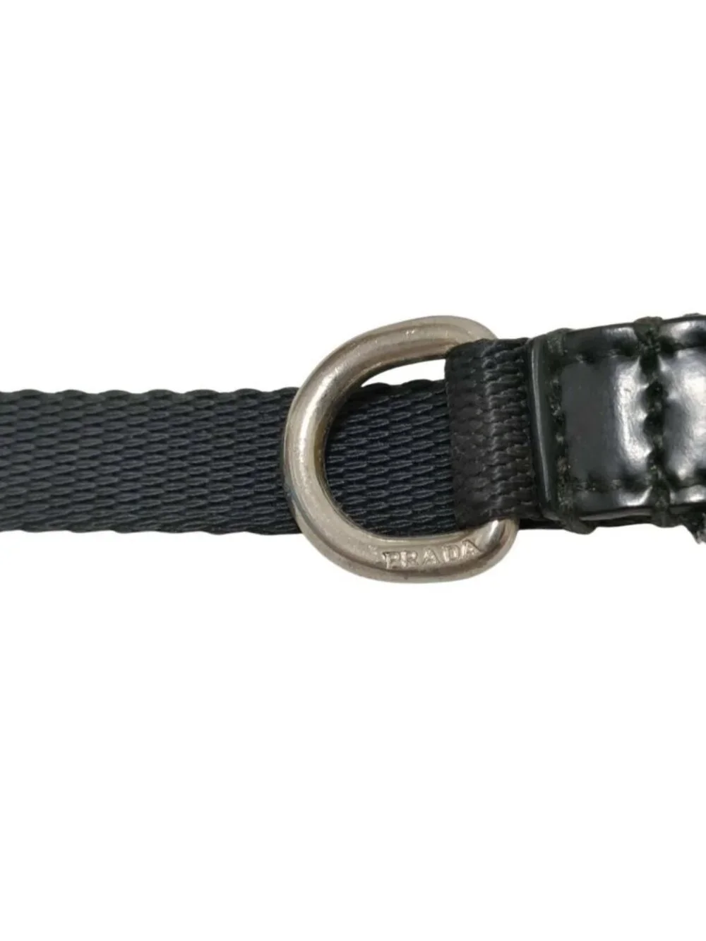 Prada Tall Collar Black Canvas Leather Belt